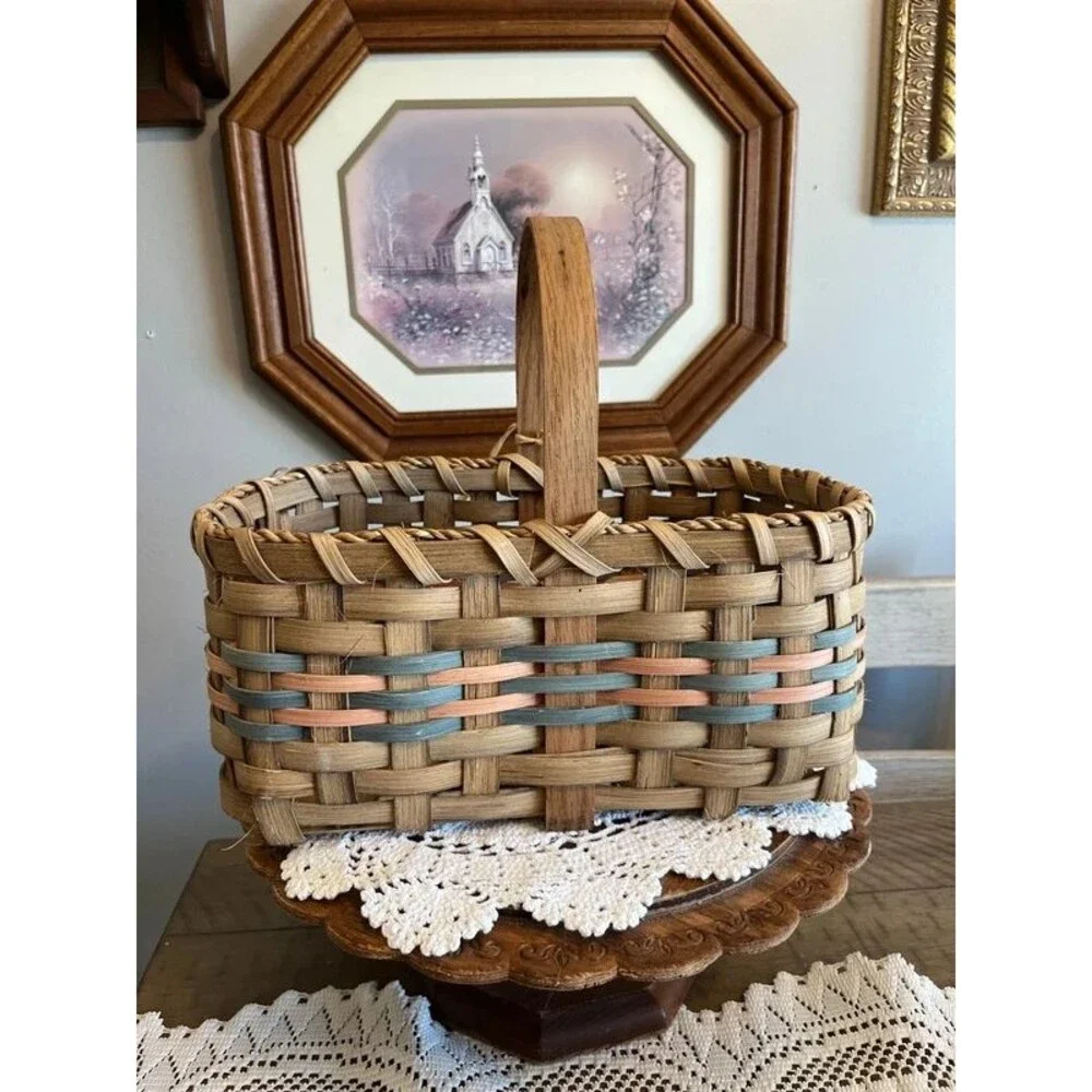 Vintage Handwoven wicker gathering basket